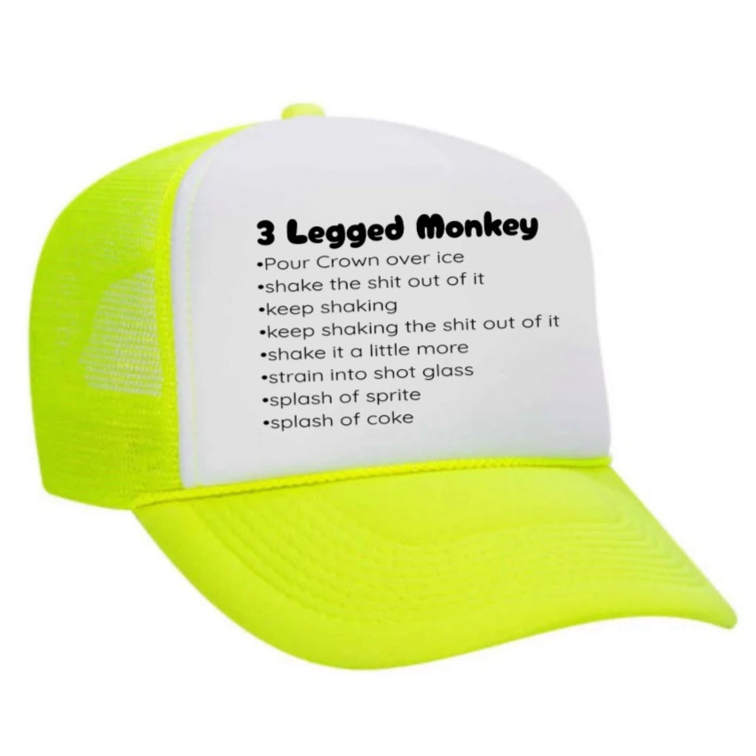 3 Legged Monkey Recipe Trucker Hat