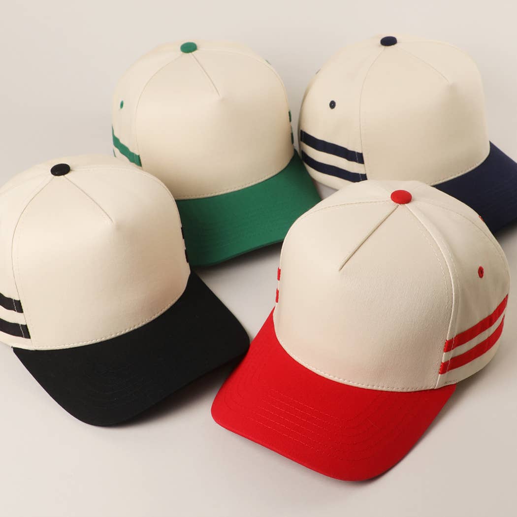 Two Tone Canvas Cotton Two Stripes Trucker Hat