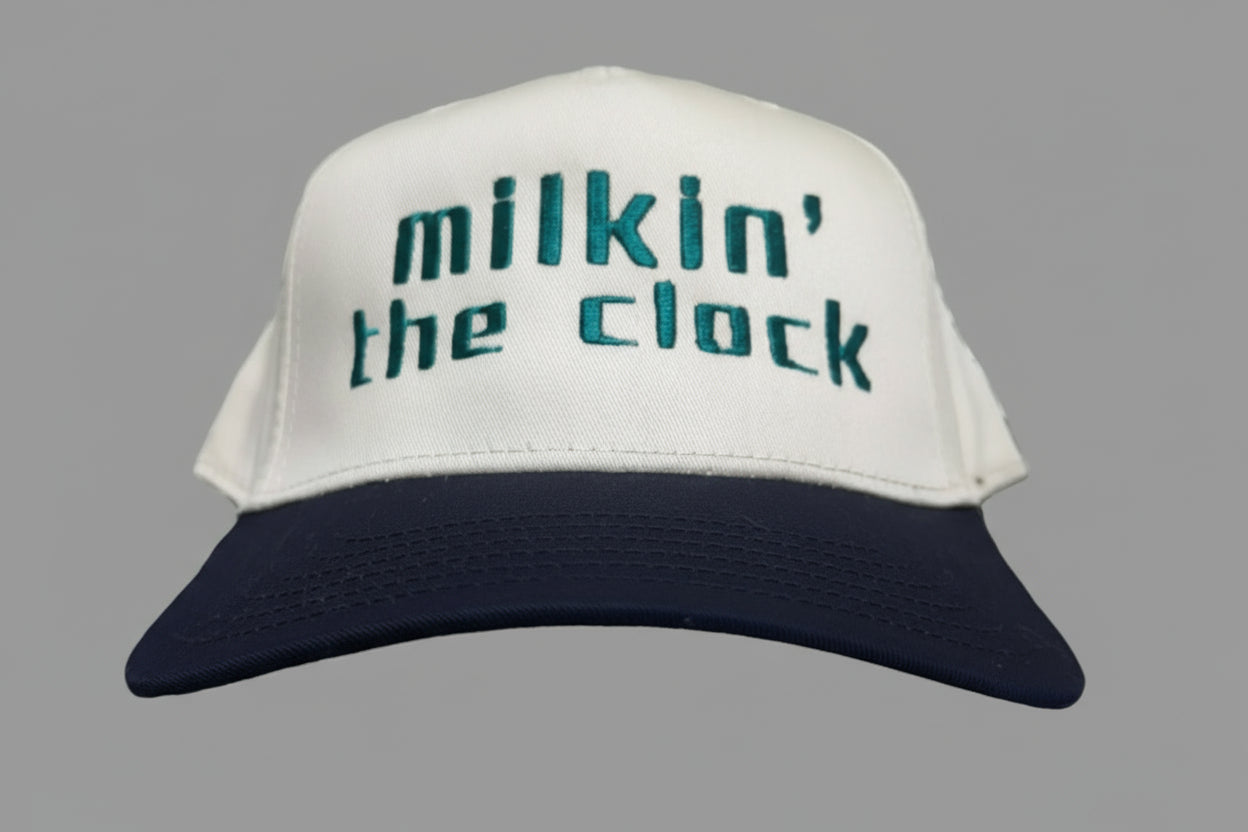 Milkin the Clock (cream/navy) Embroidered Hat