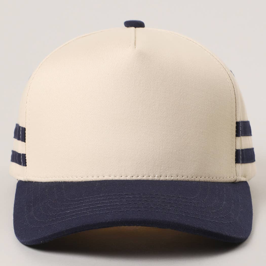 Two Tone Canvas Cotton Two Stripes Trucker Hat