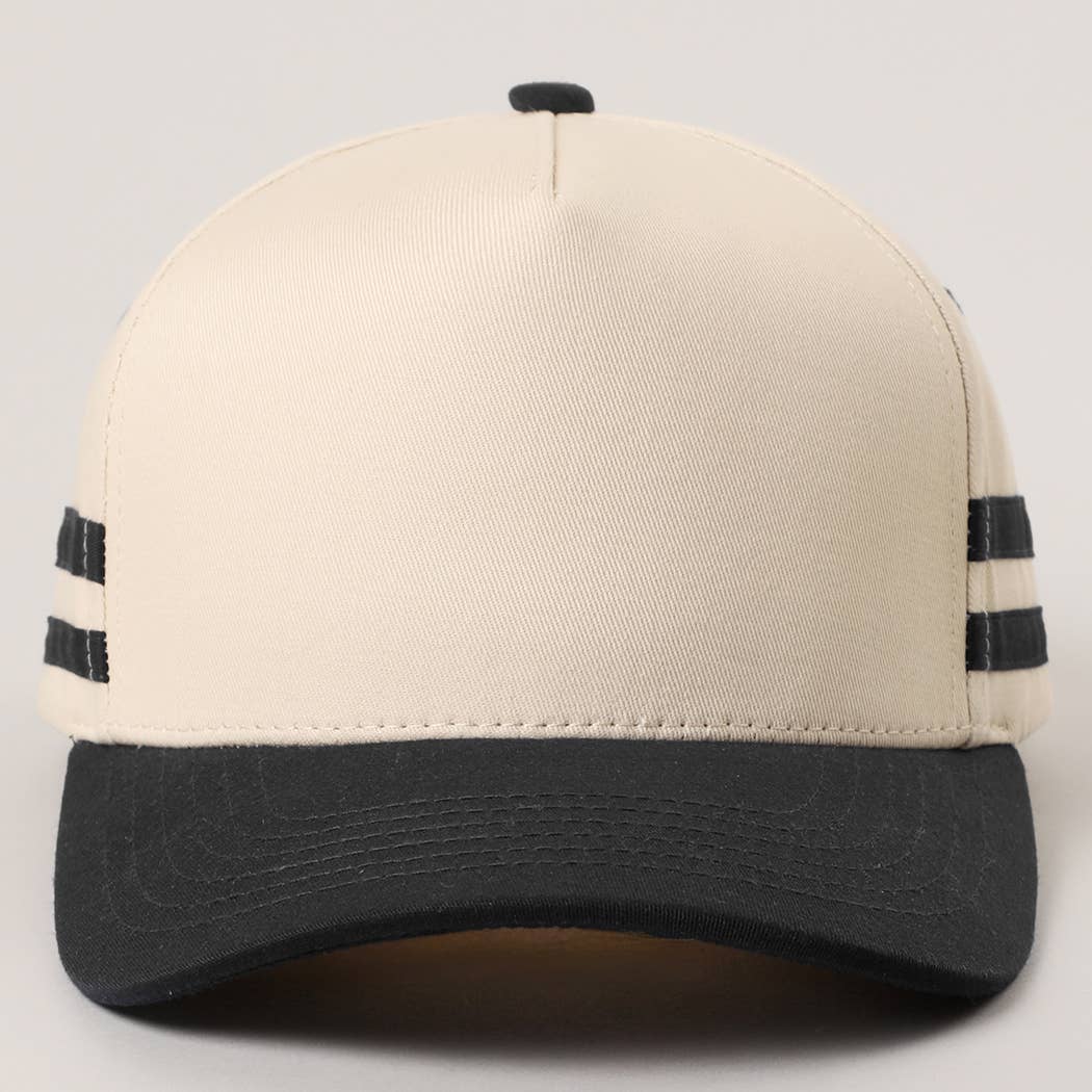 Two Tone Canvas Cotton Two Stripes Trucker Hat