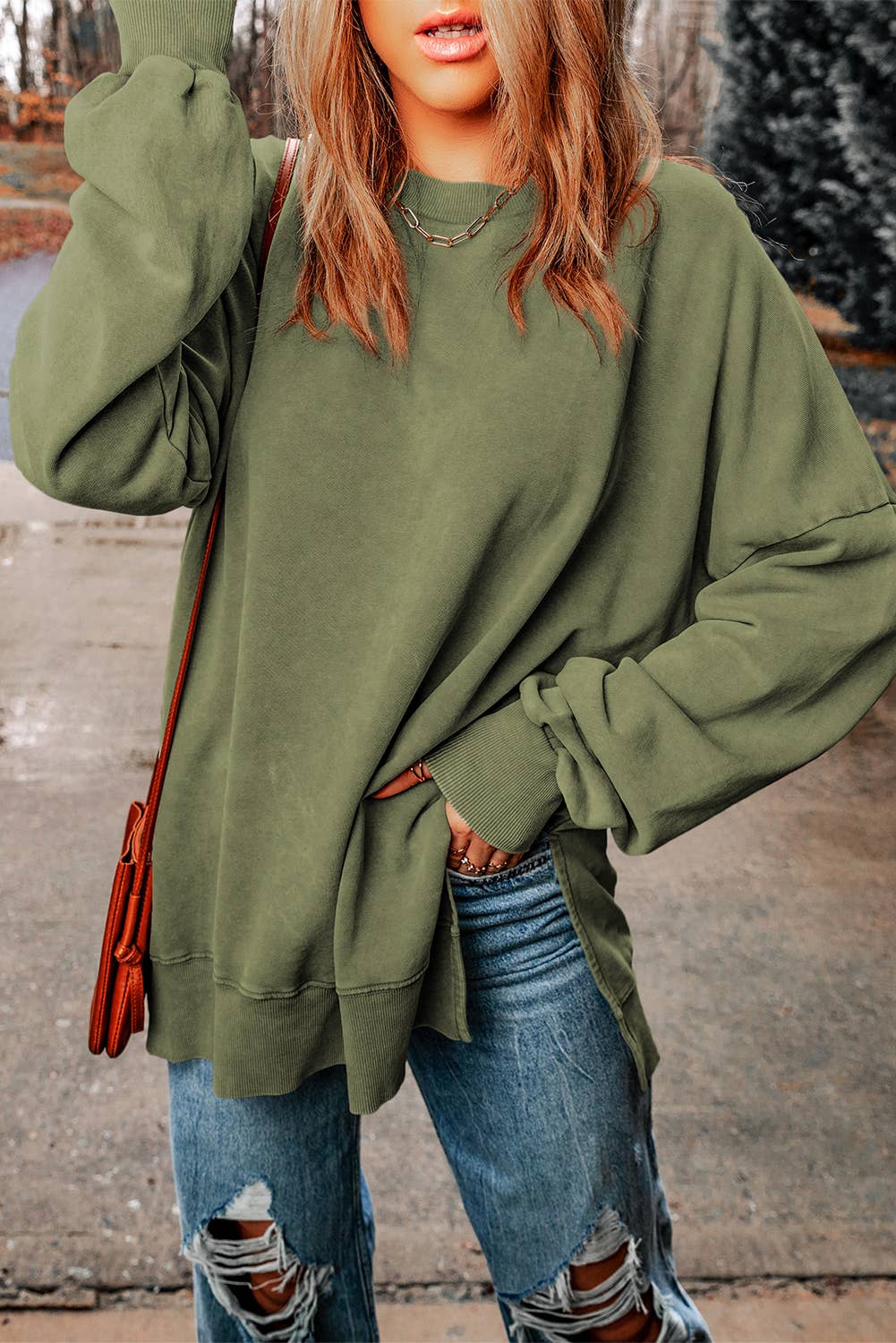 Customizable Drop Shoulder Ribbed Trim Oversized Sweatshirt