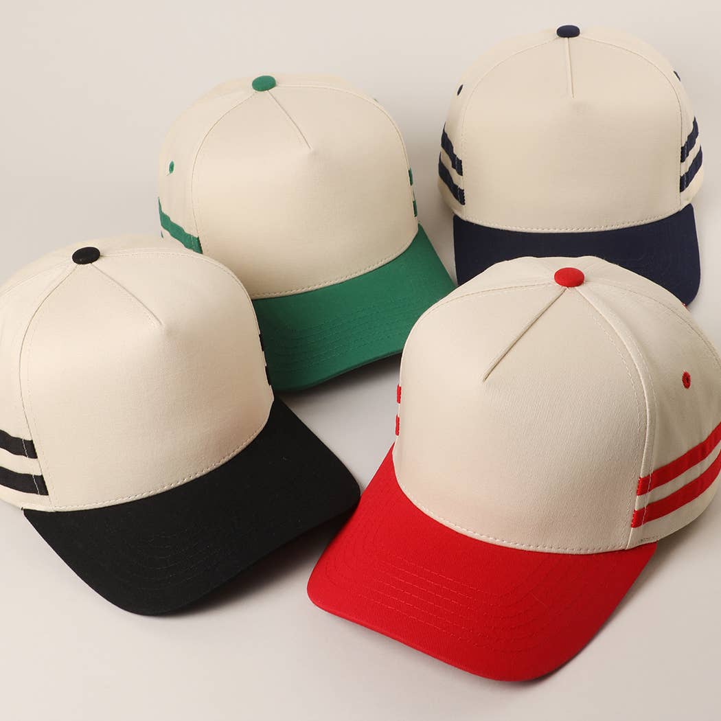 Two Tone Canvas Cotton Two Stripes Trucker Hat