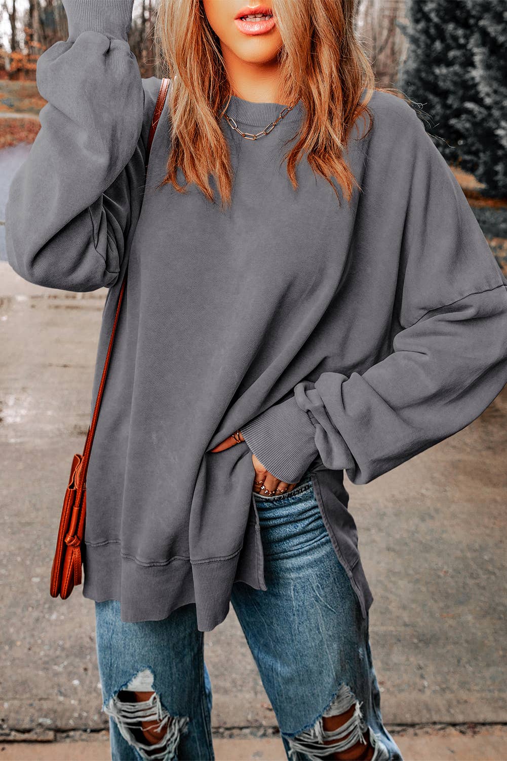 Customizable Drop Shoulder Ribbed Trim Oversized Sweatshirt