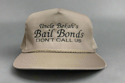 Uncle Bekah’s Bail Bonds (tan/black) Embroidered Trucker Hat