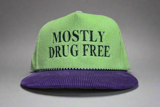 Mostly Drug Free (Green/Blue Corduroy) Embroidered Hat