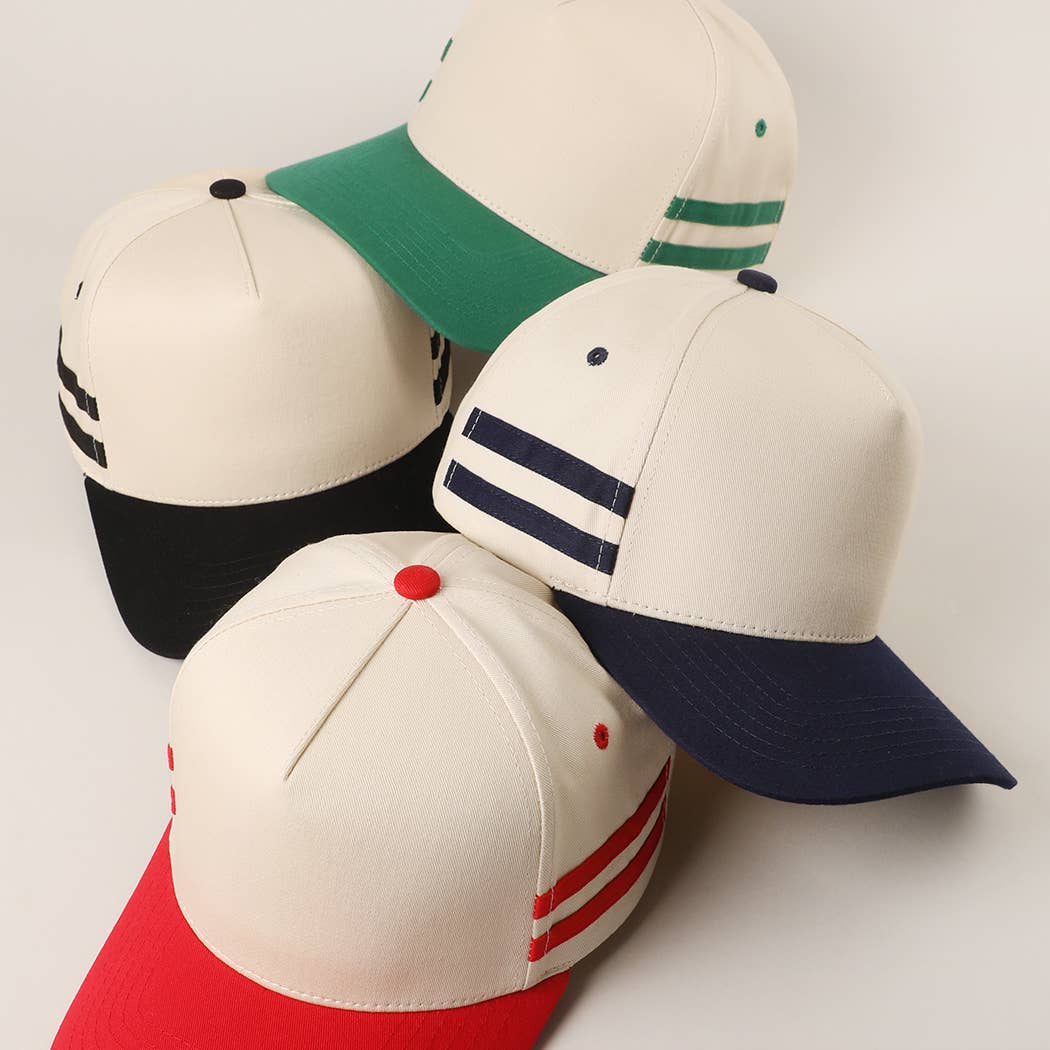 Two Tone Canvas Cotton Two Stripes Trucker Hat