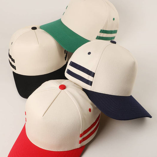 Two Tone Canvas Cotton Two Stripes Trucker Hat