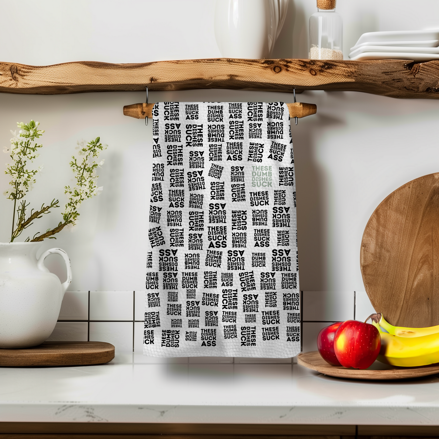 Dishes Are Dumb Black and White Tea Towel