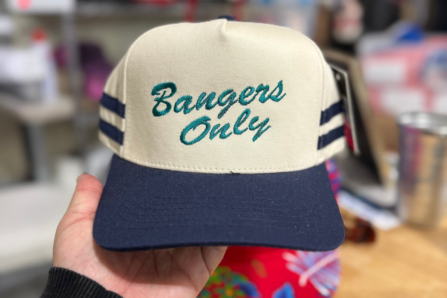 Bangers Only | Tan/Navy Stripes Embroidered Hat