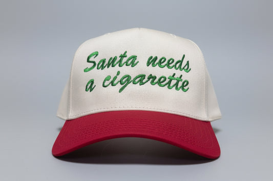 Santa Needs A Cigarette Embroidered Hat