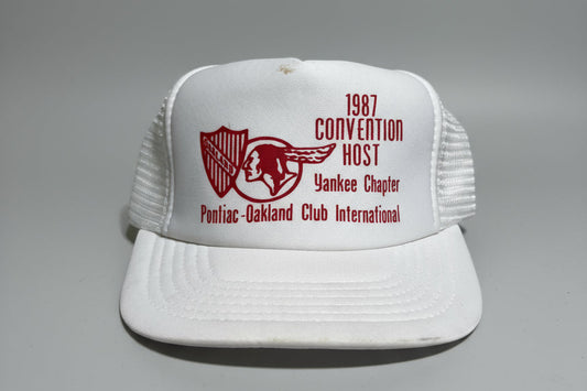 vintage White hat with red text and logo