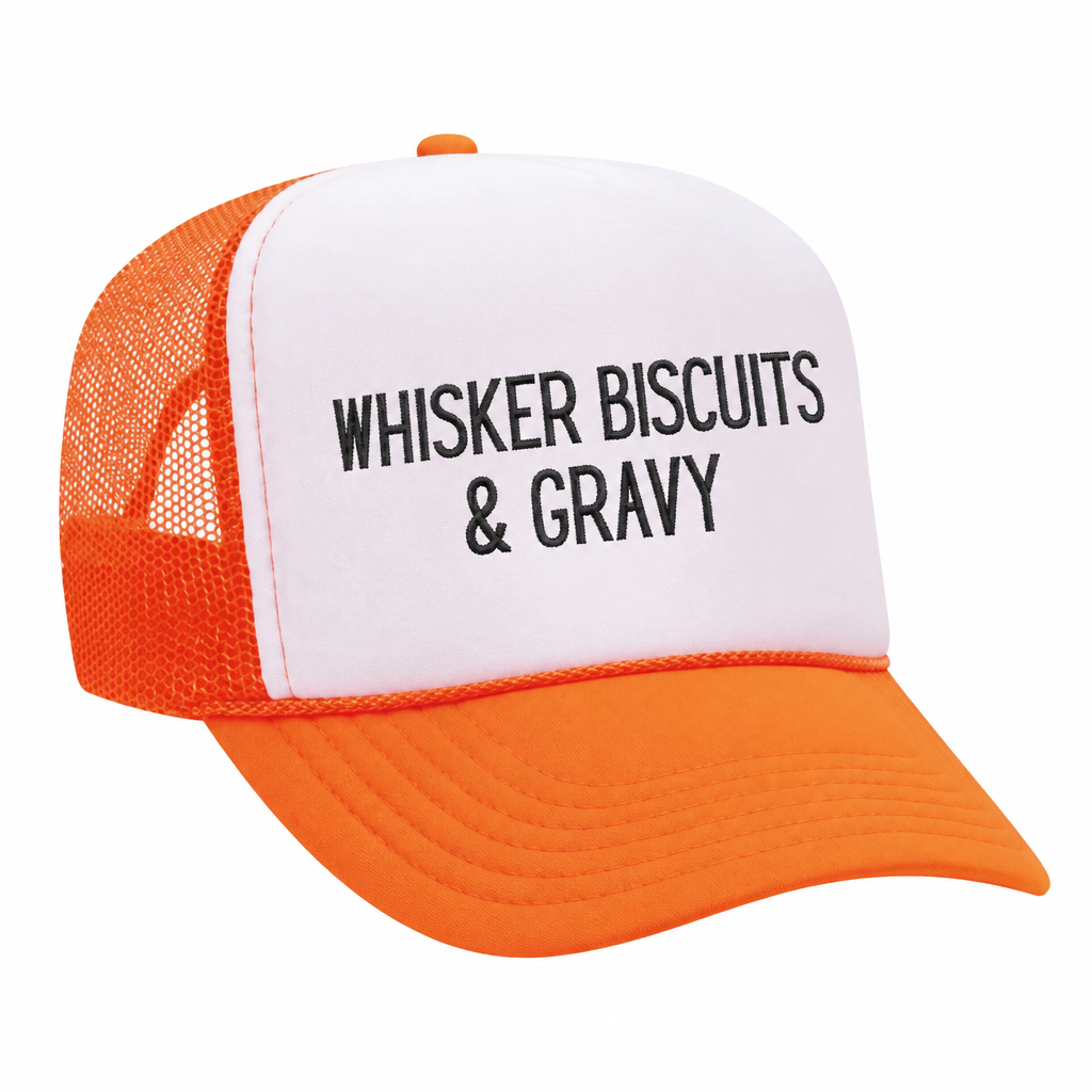 Whisker Biscuits & Gravy trucker hat, Purple/White variant
