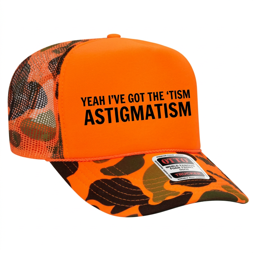 Orange camo hat with sticker mockup