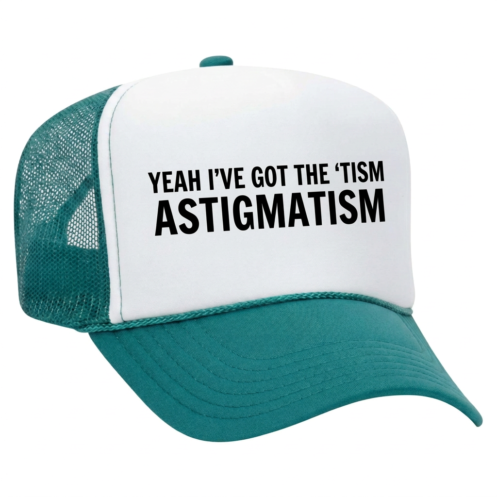 Recentered teal and white hat