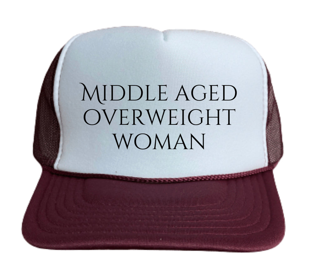 Middle Aged Overweight Woman Trucker Hat